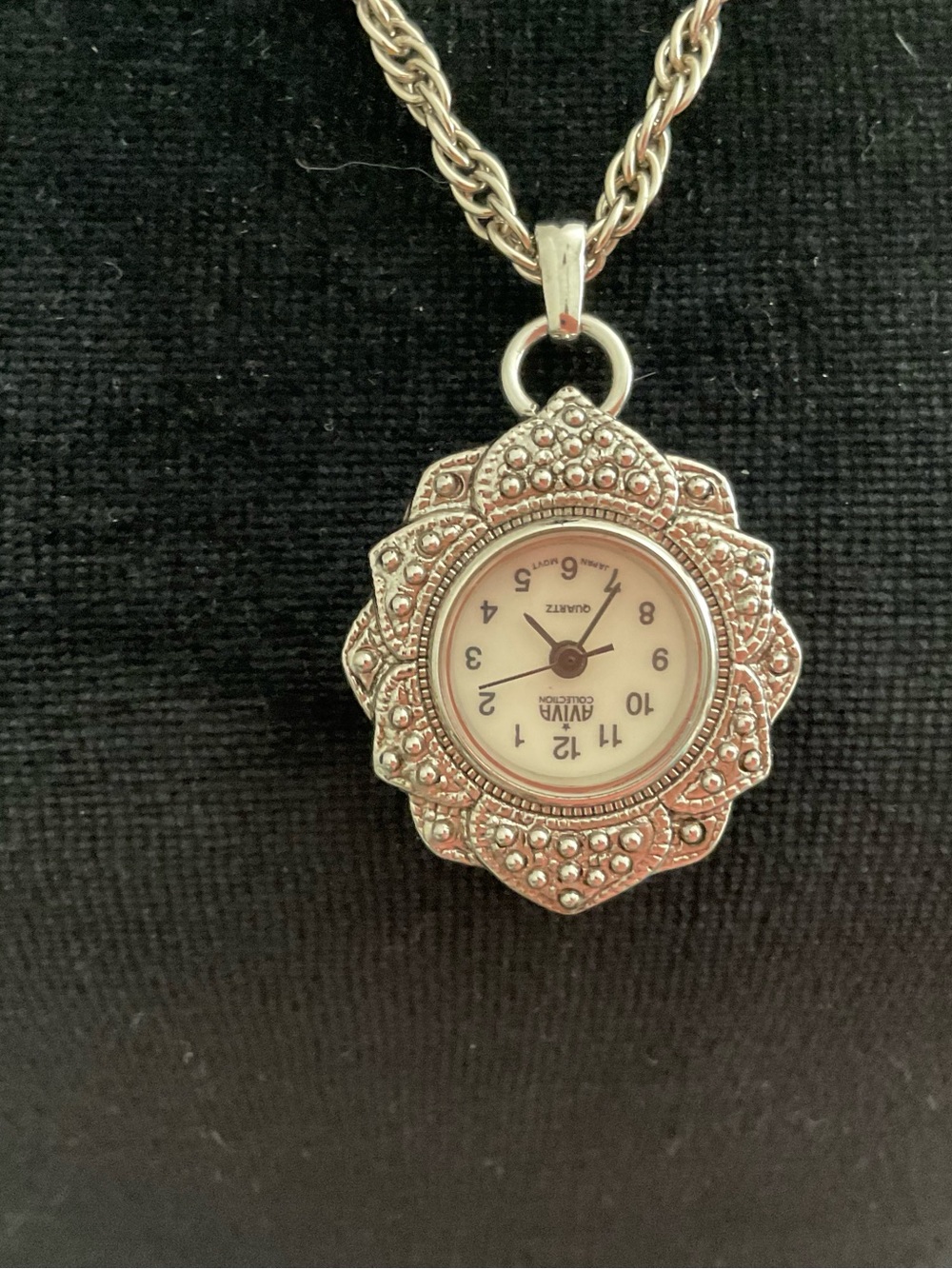 Vintage Aviva Stainless Steel Floral Pendant Watch Necklace - Quartz